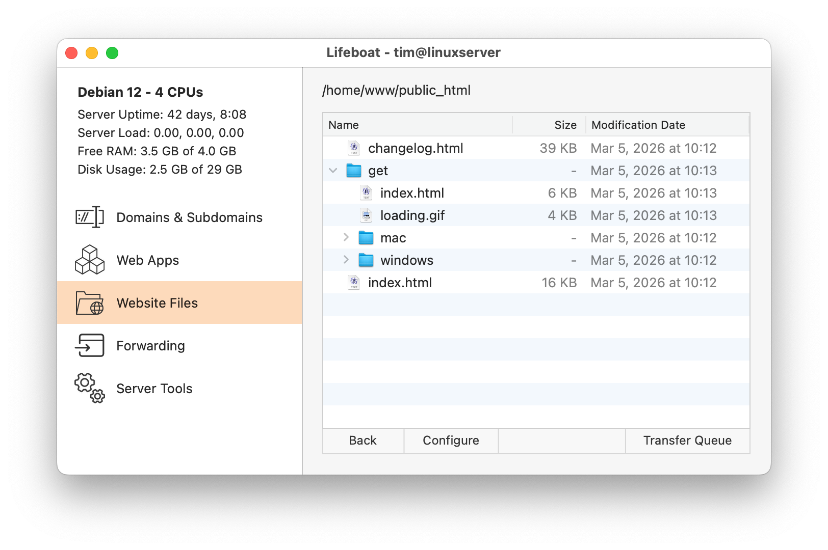 Lifeboat website file management with SFTP