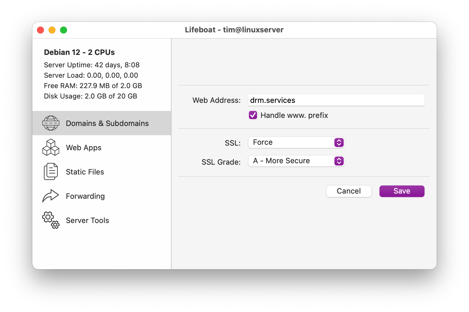 Lifeboat SSL certificate configuration