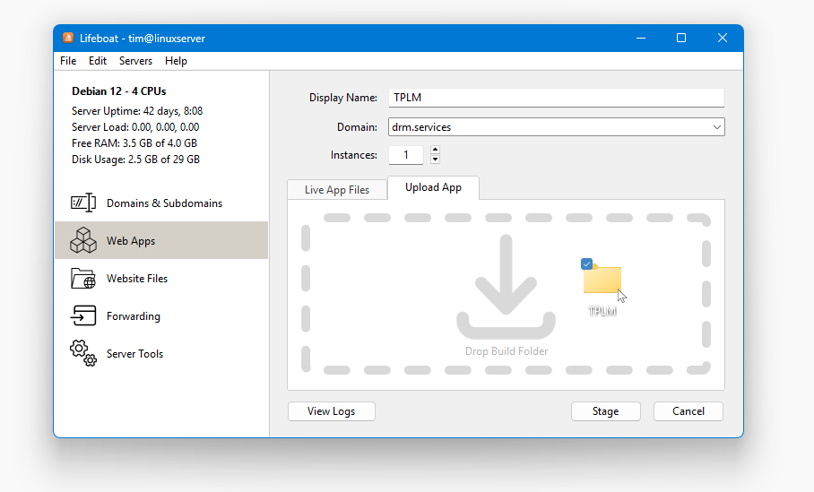 Lifeboat upload interface