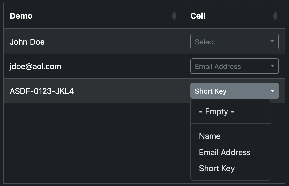 Screenshot of PopupMenu embeded in WebListbox Cell