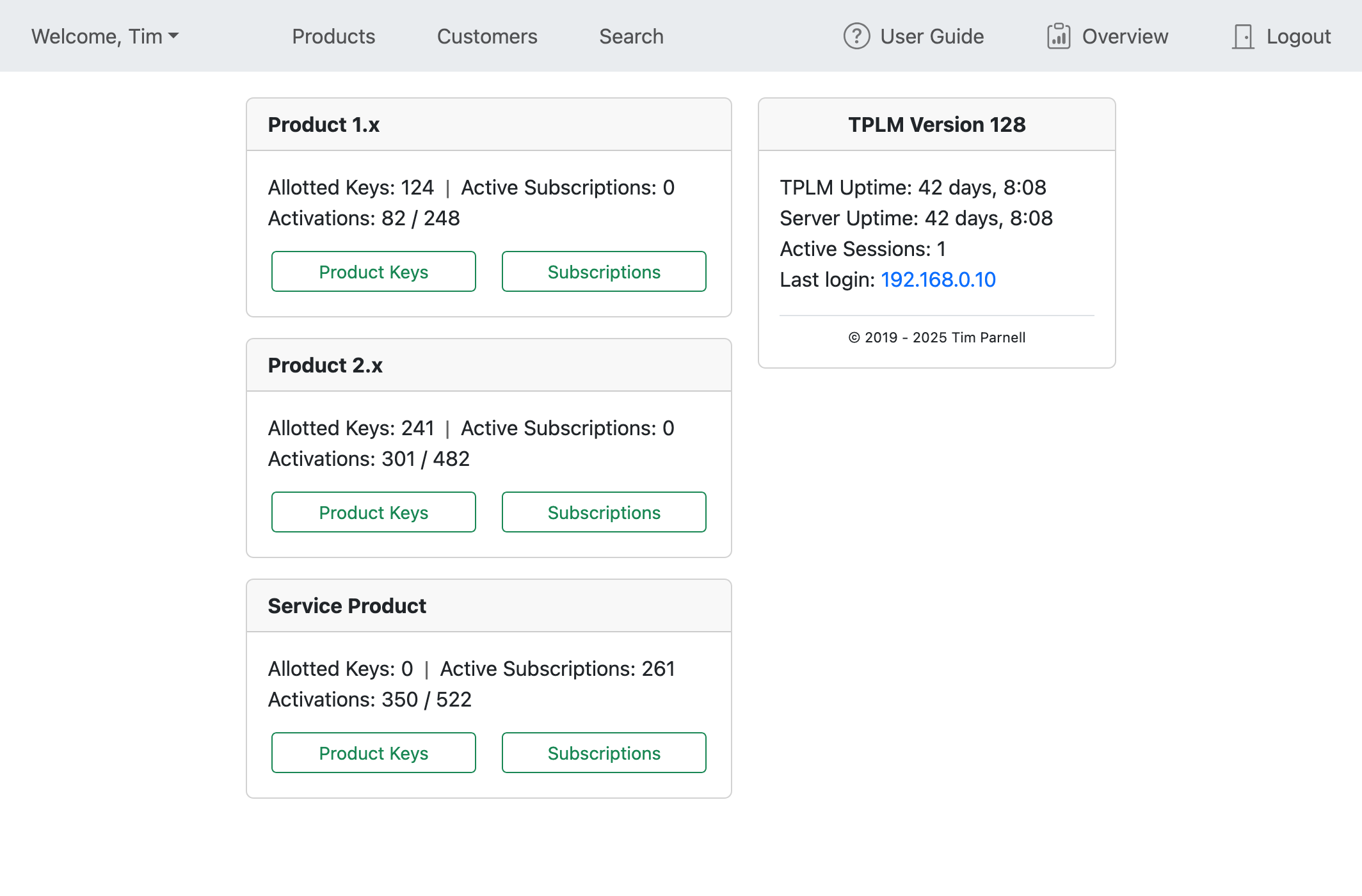 TPLM Web Panel screenshot